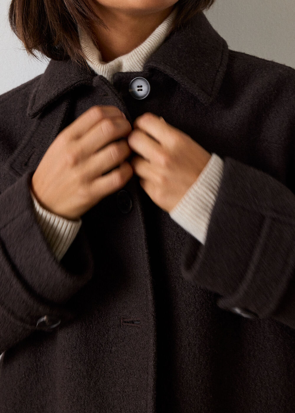 Short Textured Wool Coat