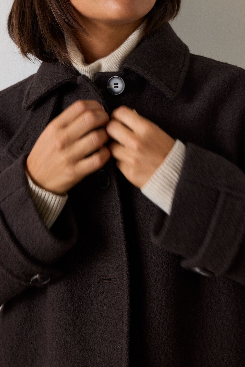 Short Textured Wool Coat