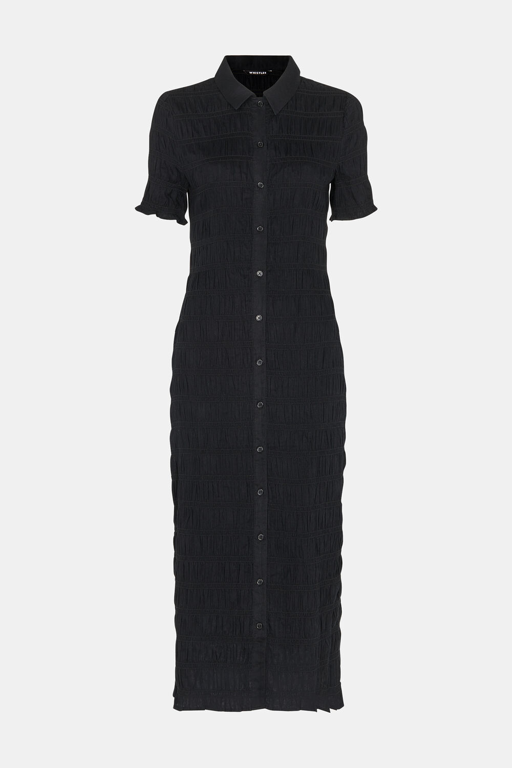 Black Monique Shirred Midi Dress
