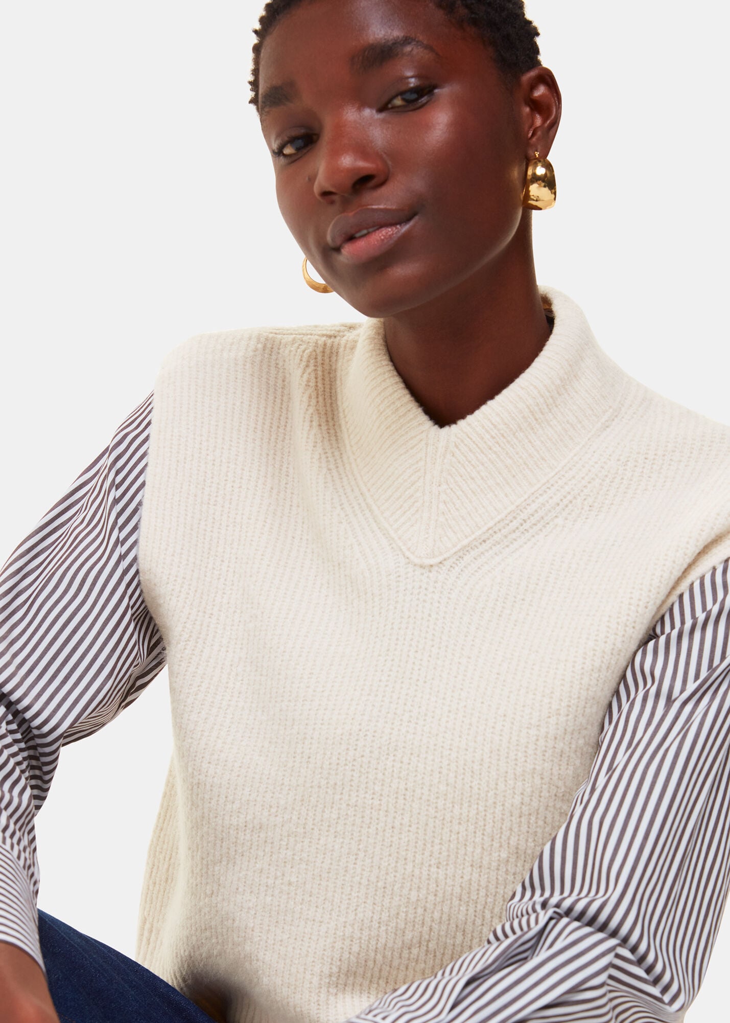 Women's Ivory High V Neck Wool Mix Sweater Vest | Whistles US |