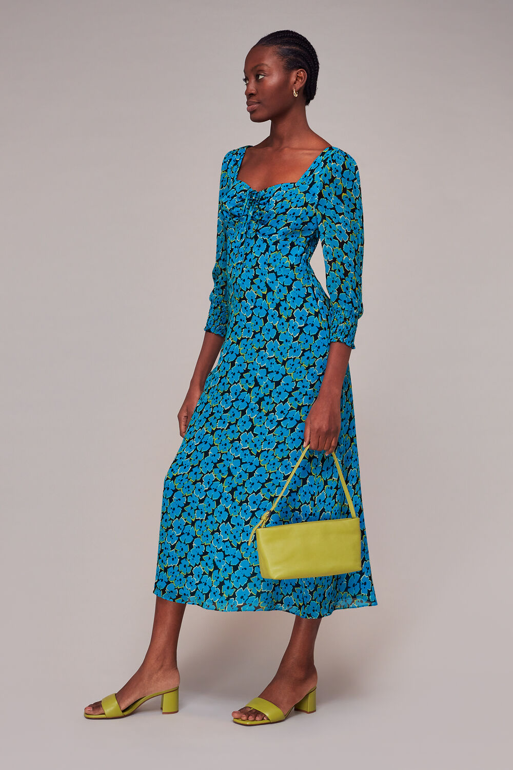 Blue Farfalle Flower Midi Dress