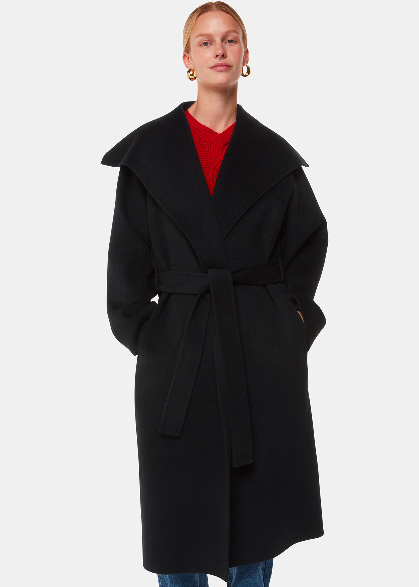 Black Cosima Double Face Collar Coat | WHISTLES | Whistles US |