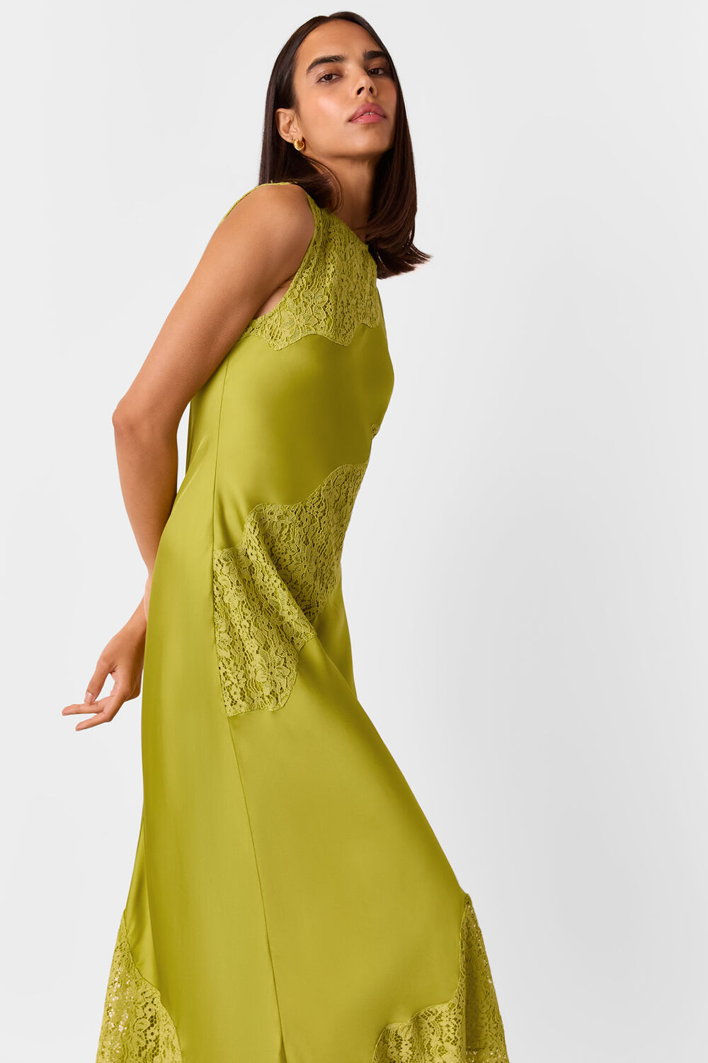 Lime Lace Insert Midi Dress