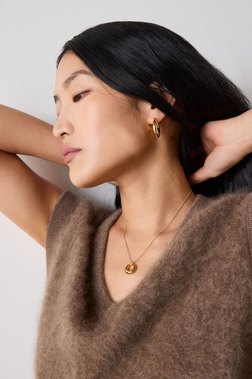 Gold Curved Chunky Hoop Earring