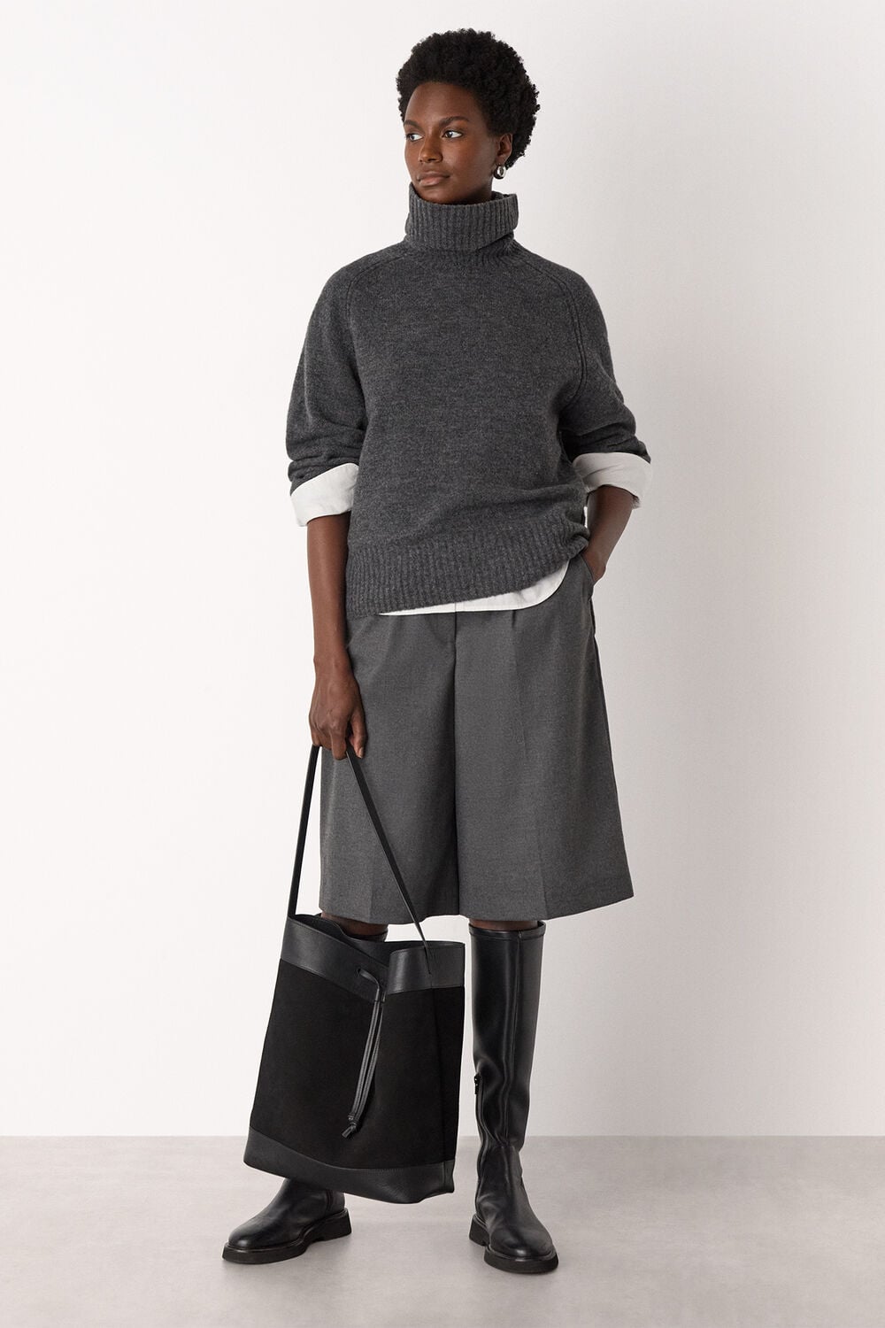 Dark Grey Roll Neck Wool Mix Jumper