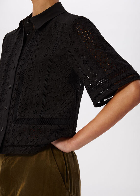 Black Broderie Cotton Shirt