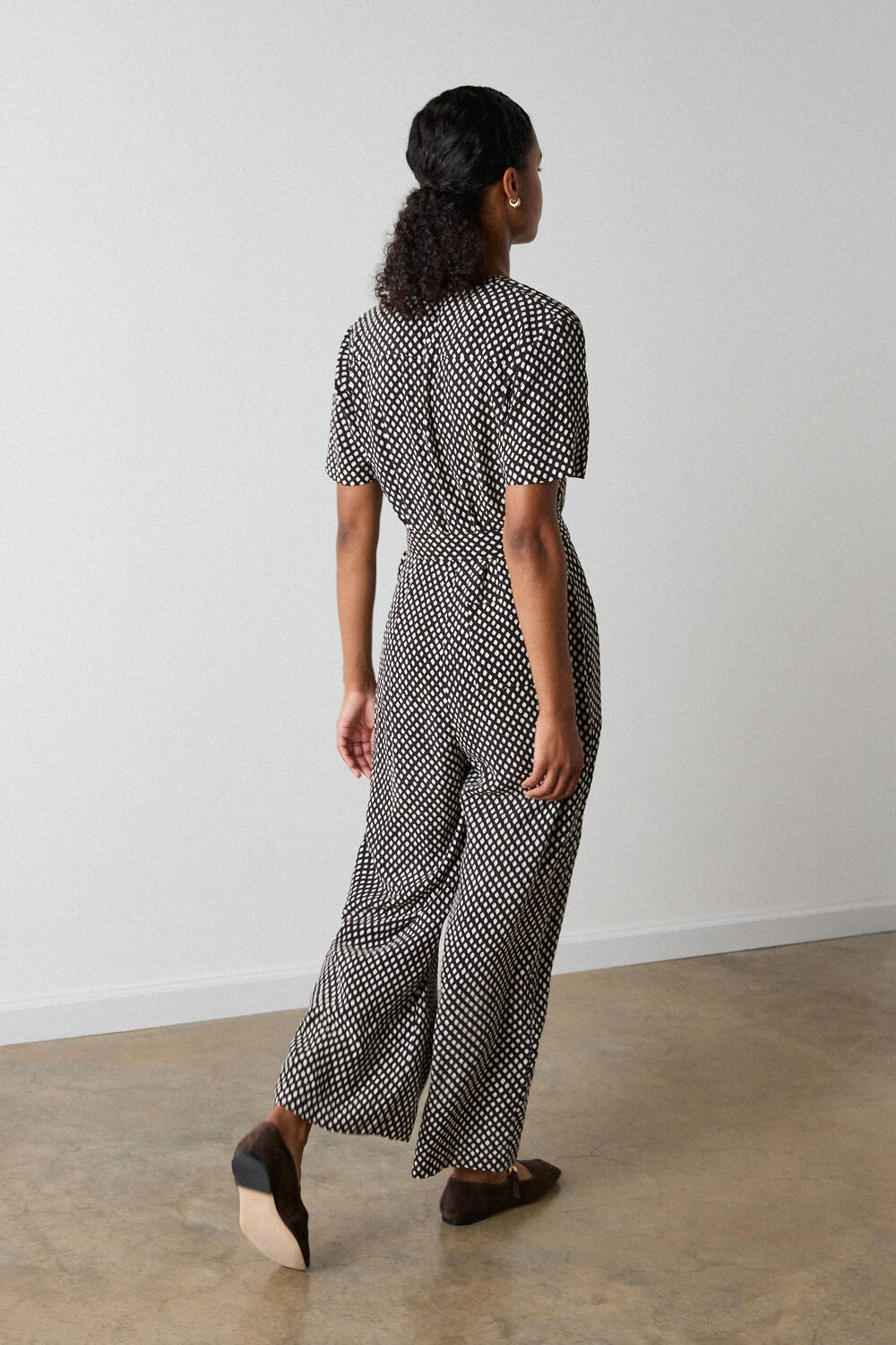 Brown Check Short Sleeve Jumpsuit