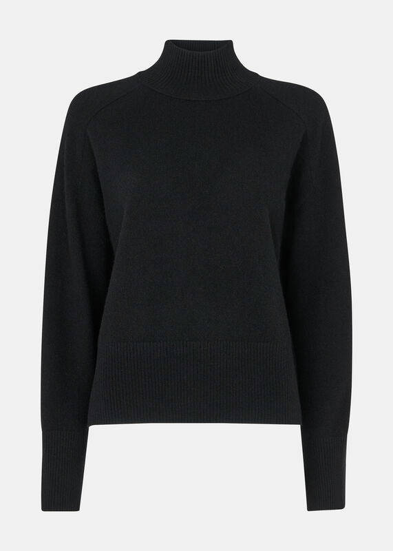 Black Cashmere Mock Neck Sweater