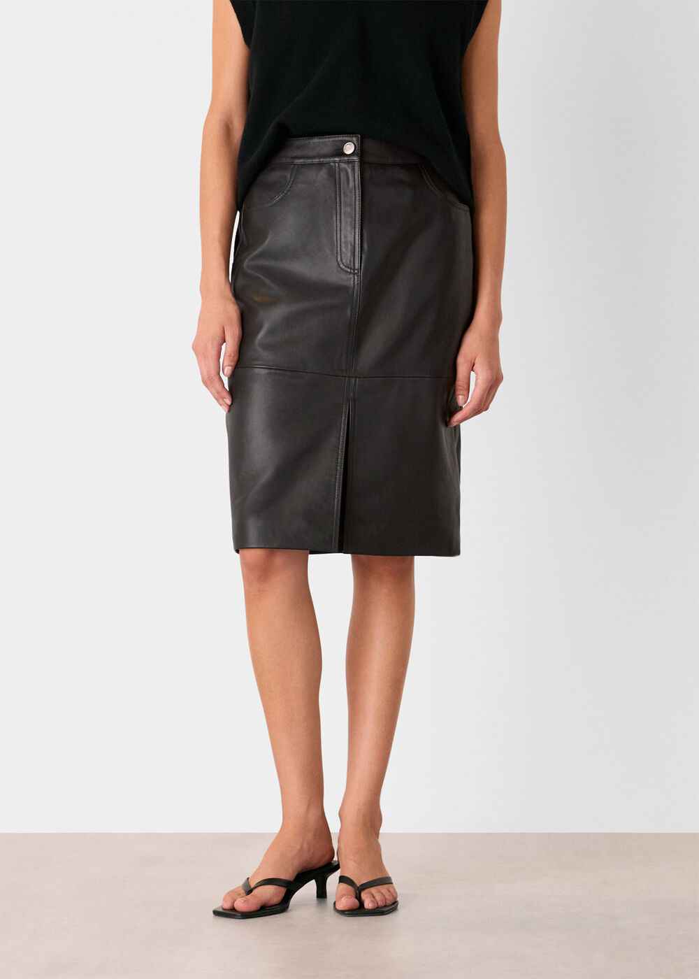 Leather Front Split Midi Skirt