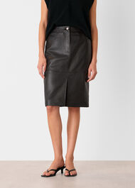Leather Front Split Midi Skirt