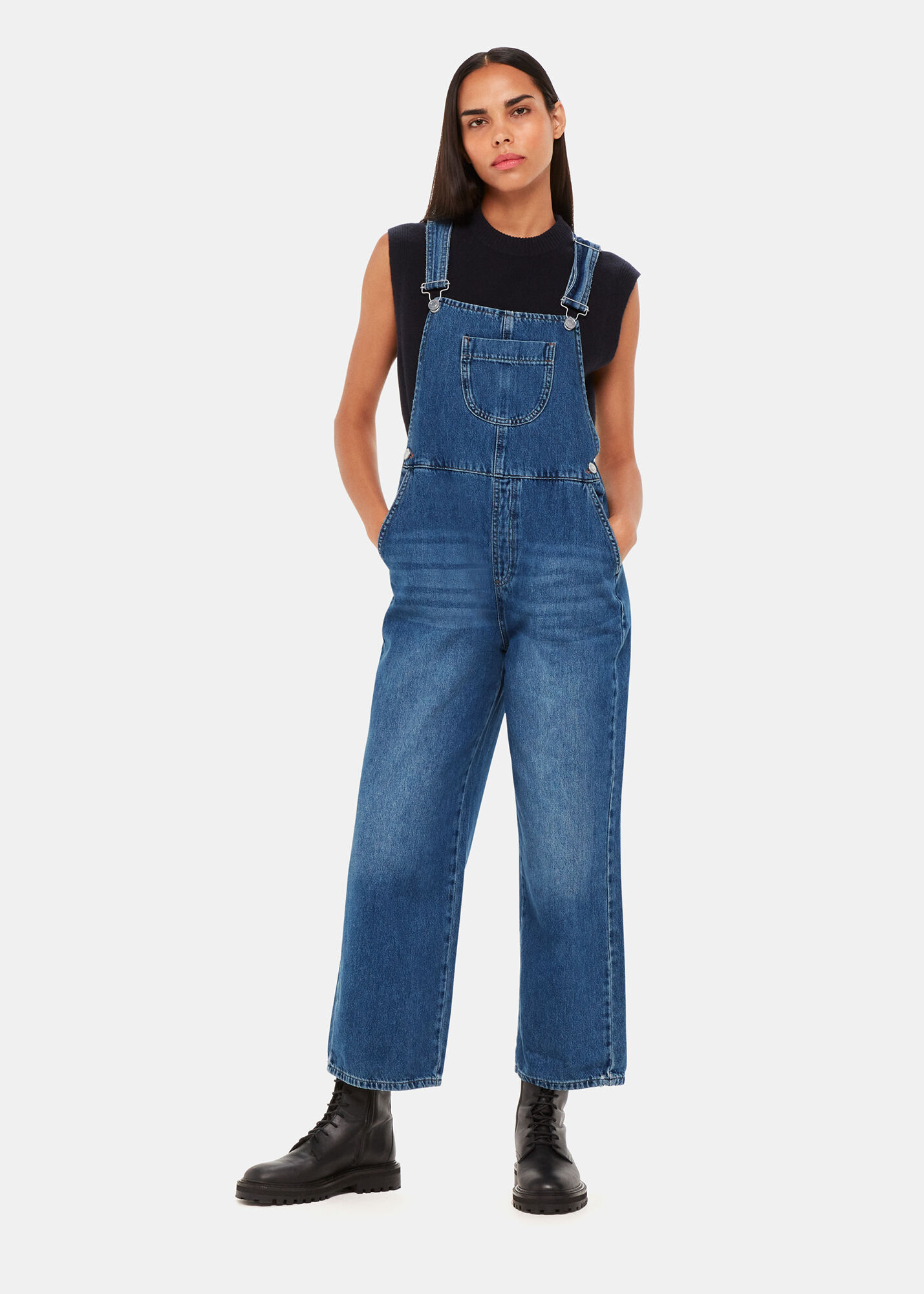 新品DENIM DUNGAREE スタジャン　ネイビー150(01) Blue Denim Straight Leg Overalls | Whistles US | Whistles US |