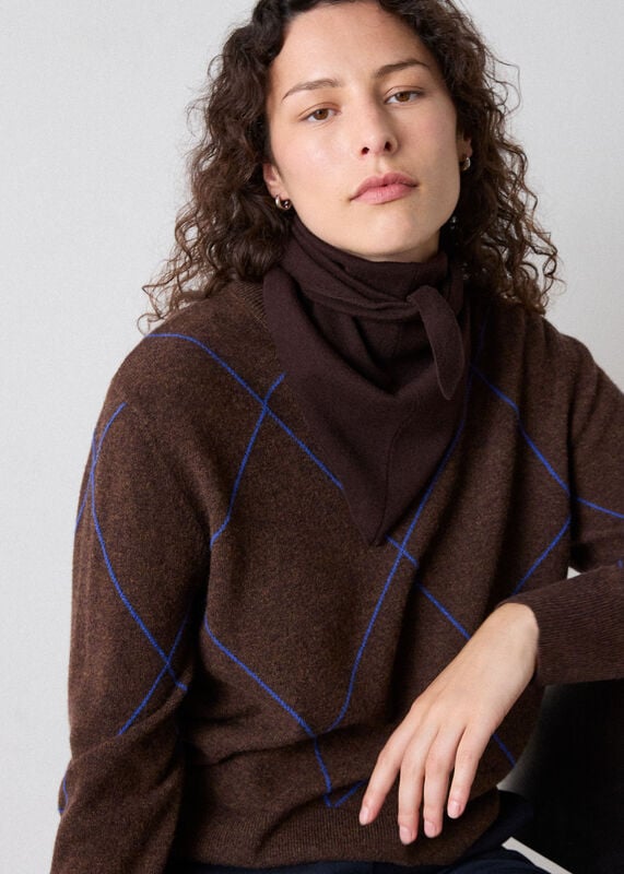 Brown Wool Contrast Diamond Knit