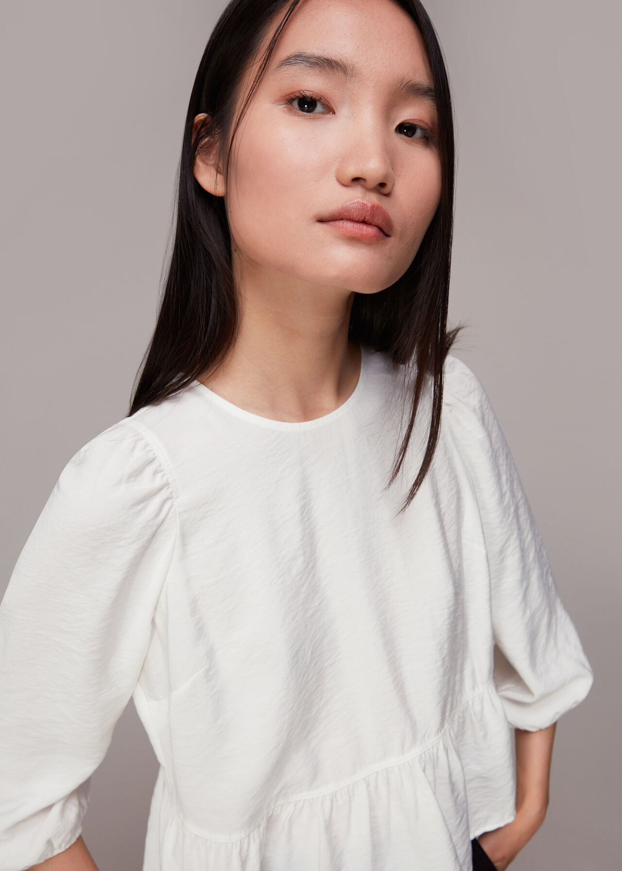 Ivory Cut Out Peplum Top | WHISTLES
