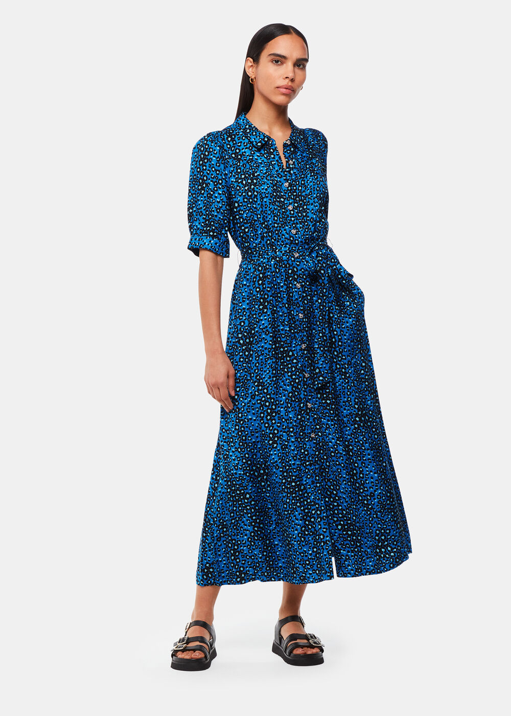 Whistles Painted Leopard Midi Dress Blue/Multi Size 2