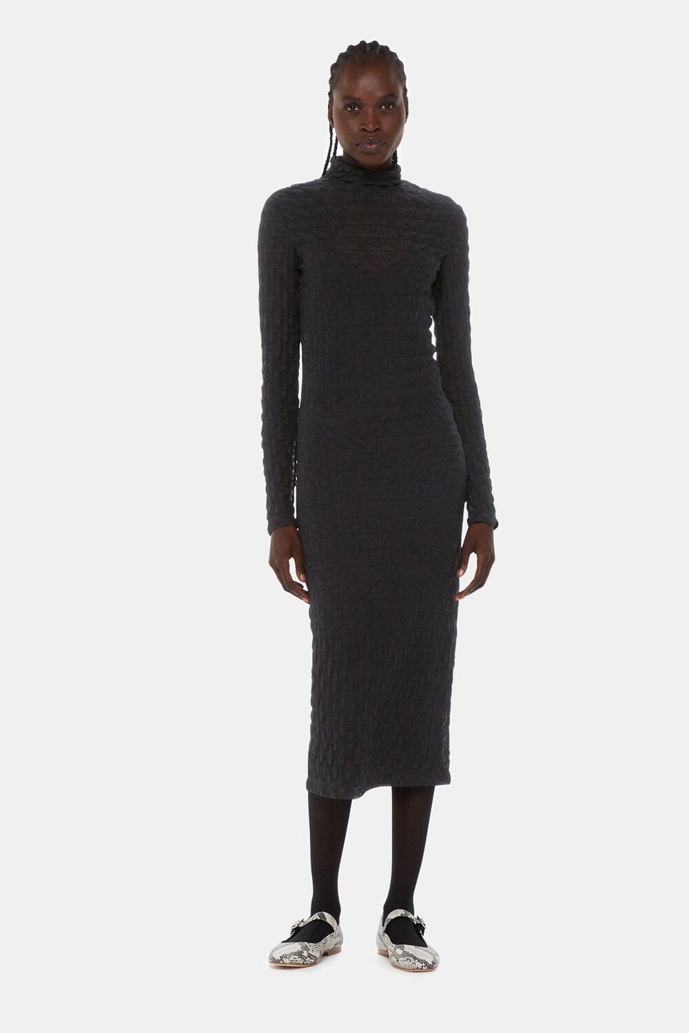 Black Textured Long Sleeve Dress