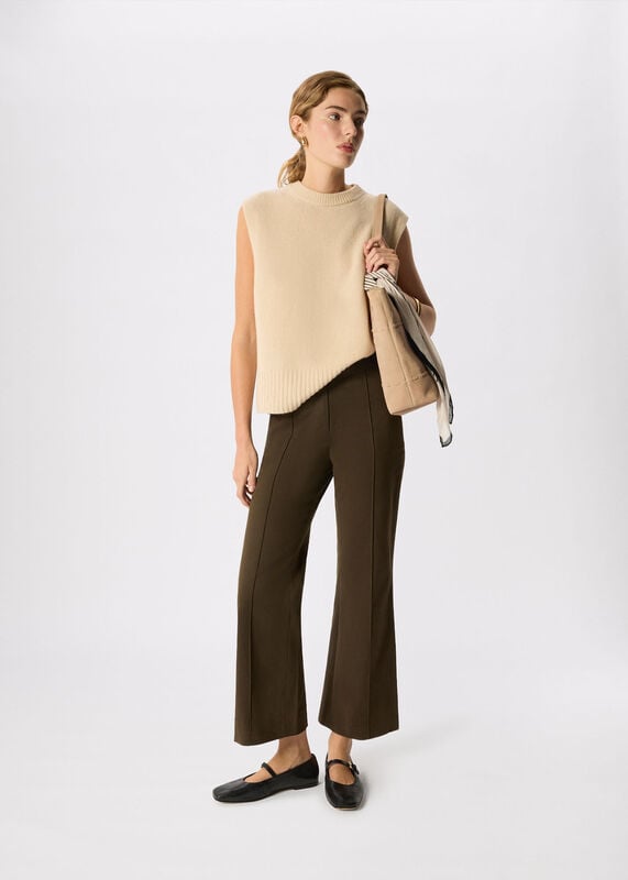 Khaki Pintuck Kickflare Trouser