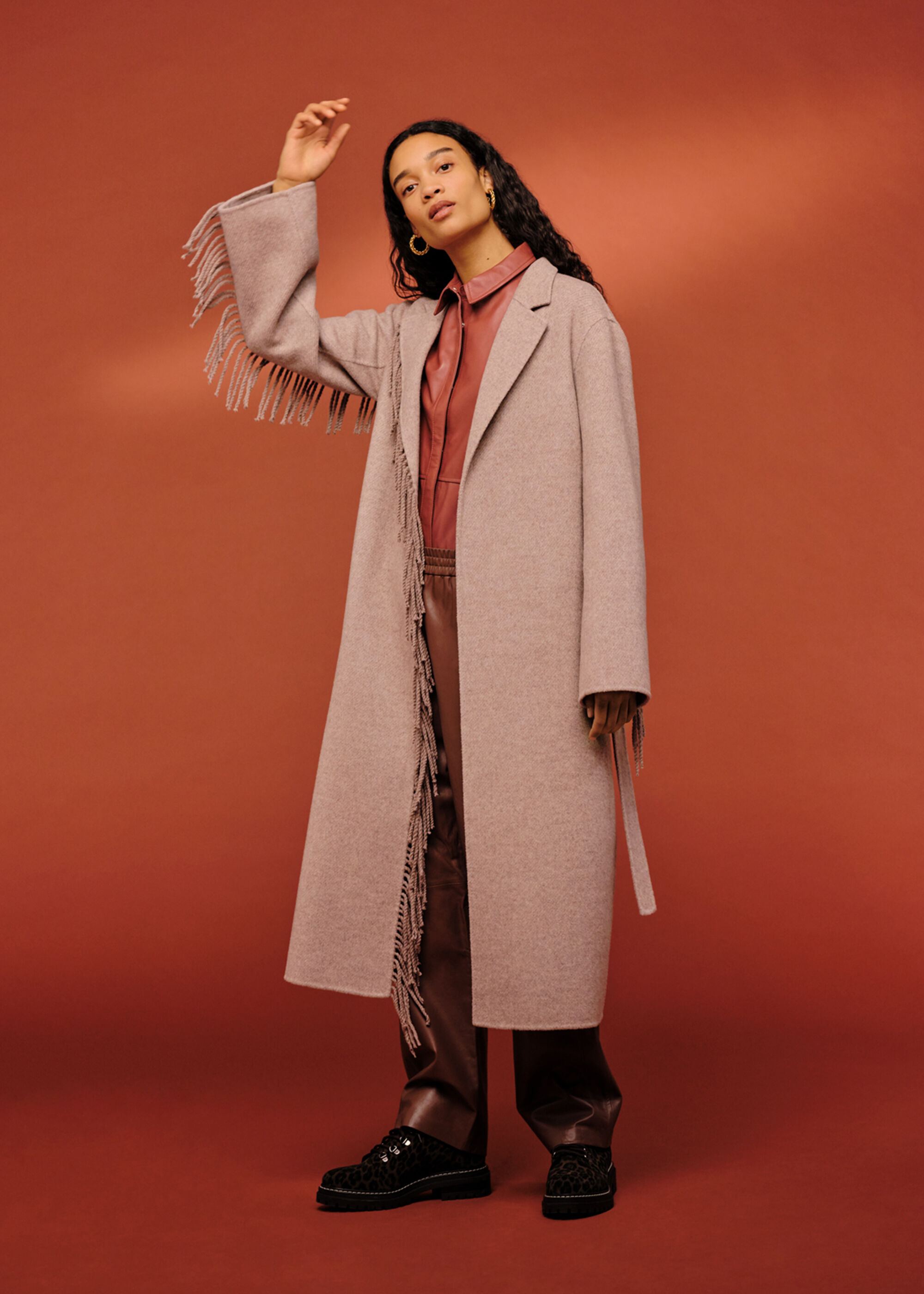 Whistles fringe detail wrap coat clearance