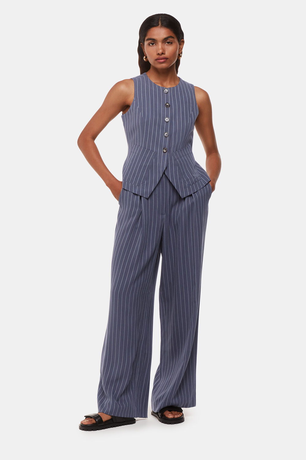 Navy Petite Lottie Pinstripe Waistcoat