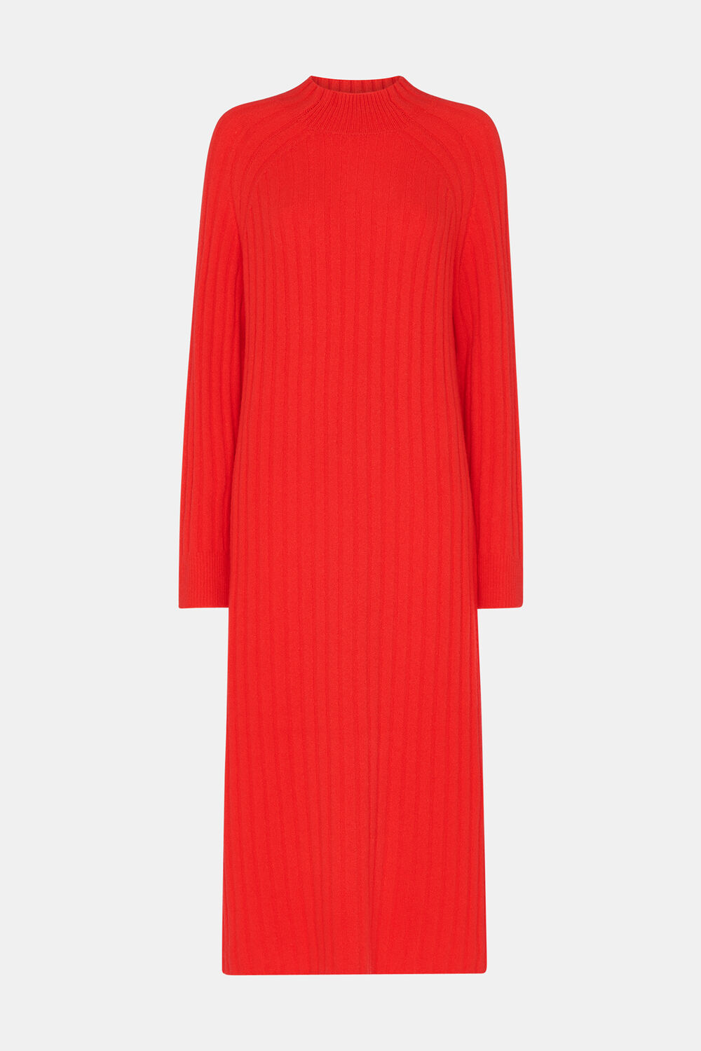 Red Petite Ribbed Knitted Midi Dress