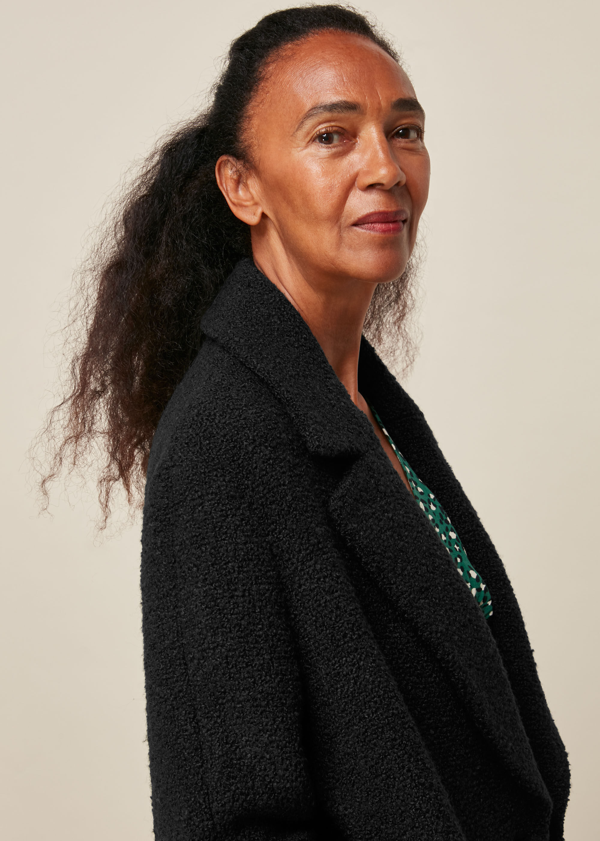 Black Boucle Double Breasted Coat | WHISTLES | Whistles US |