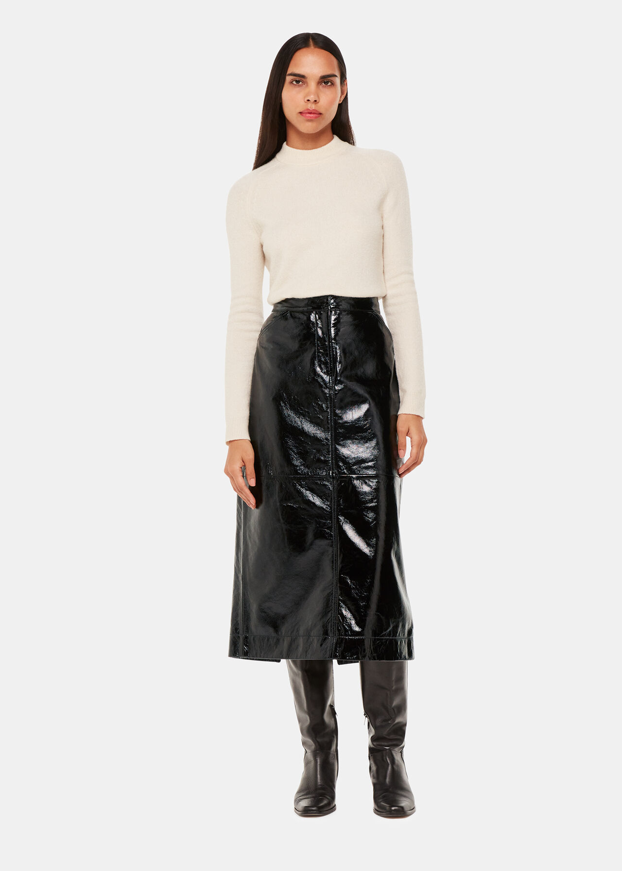 Black Patent Leather Midi Skirt | Whistles UK | Whistles UK