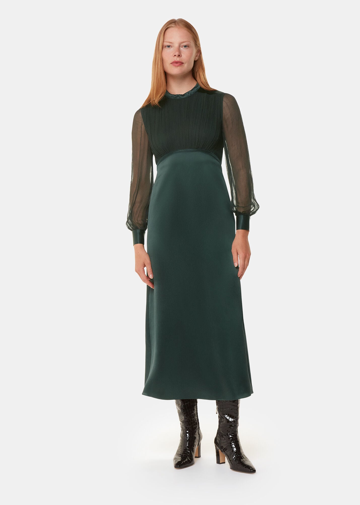 Dark Green Gathered Bodice Maxi Dress | WHISTLES | Whistles US |