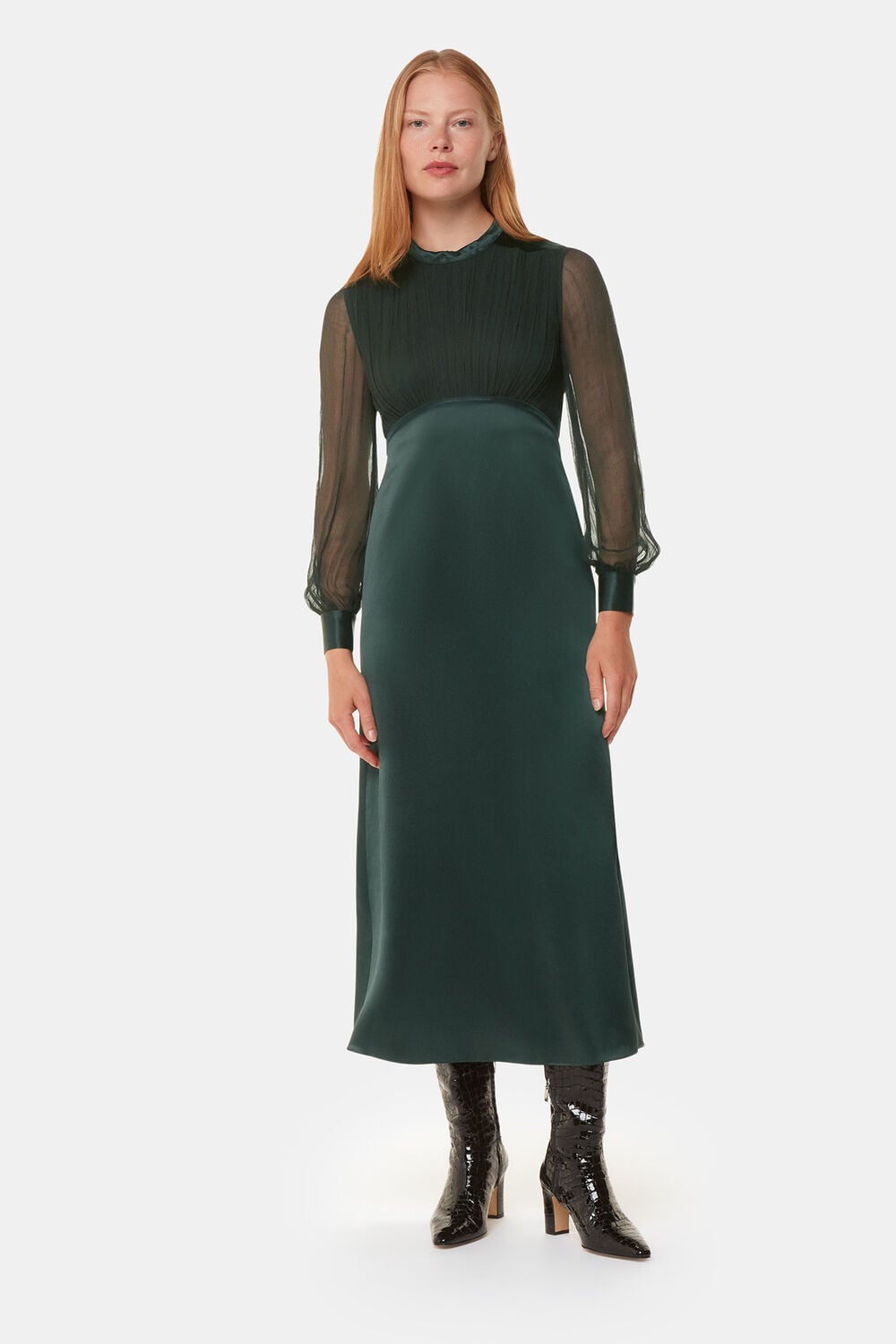 Dark Green Gathered Bodice Maxi Dress