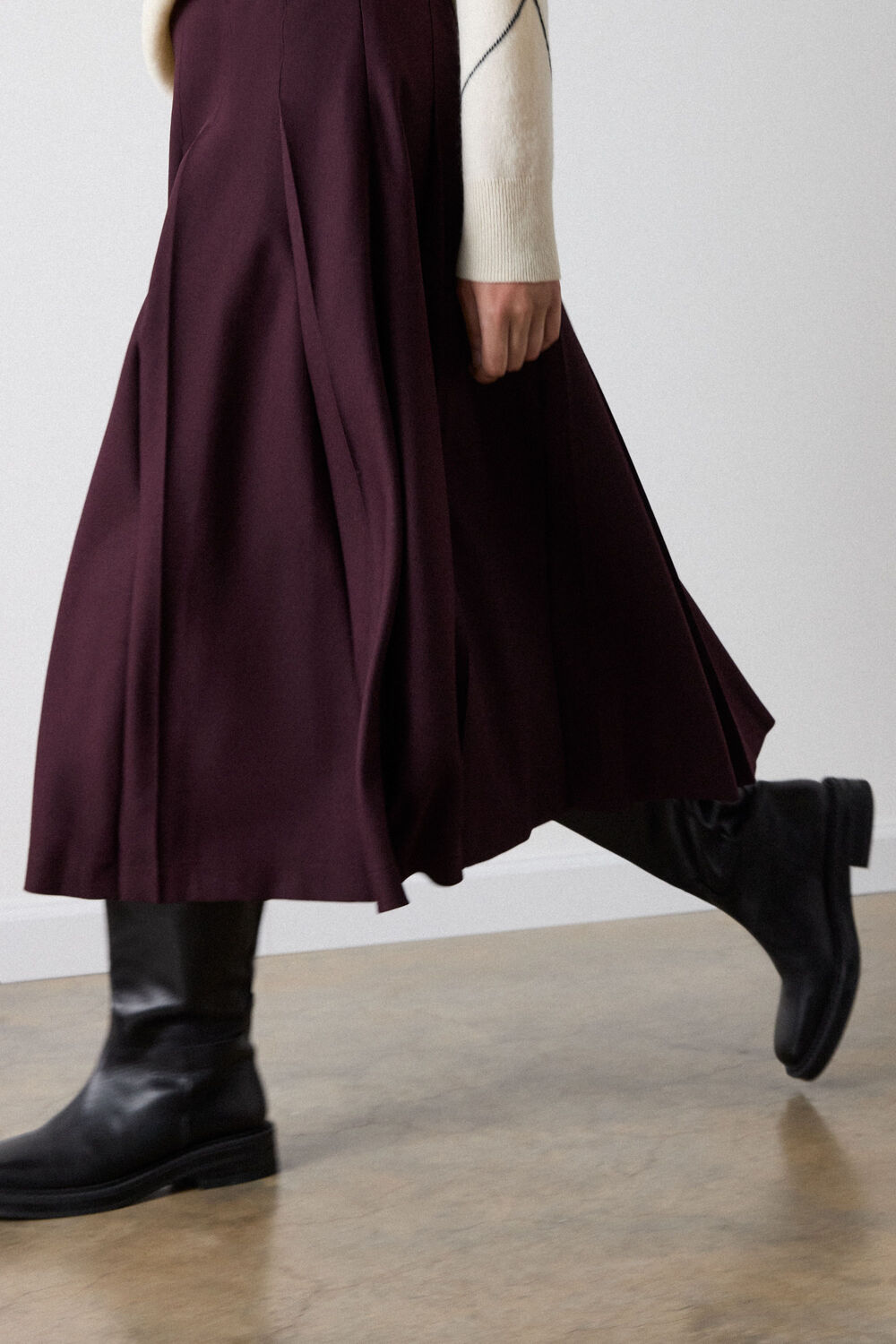 Plum Wool Blend Pleated Kilt Skirt