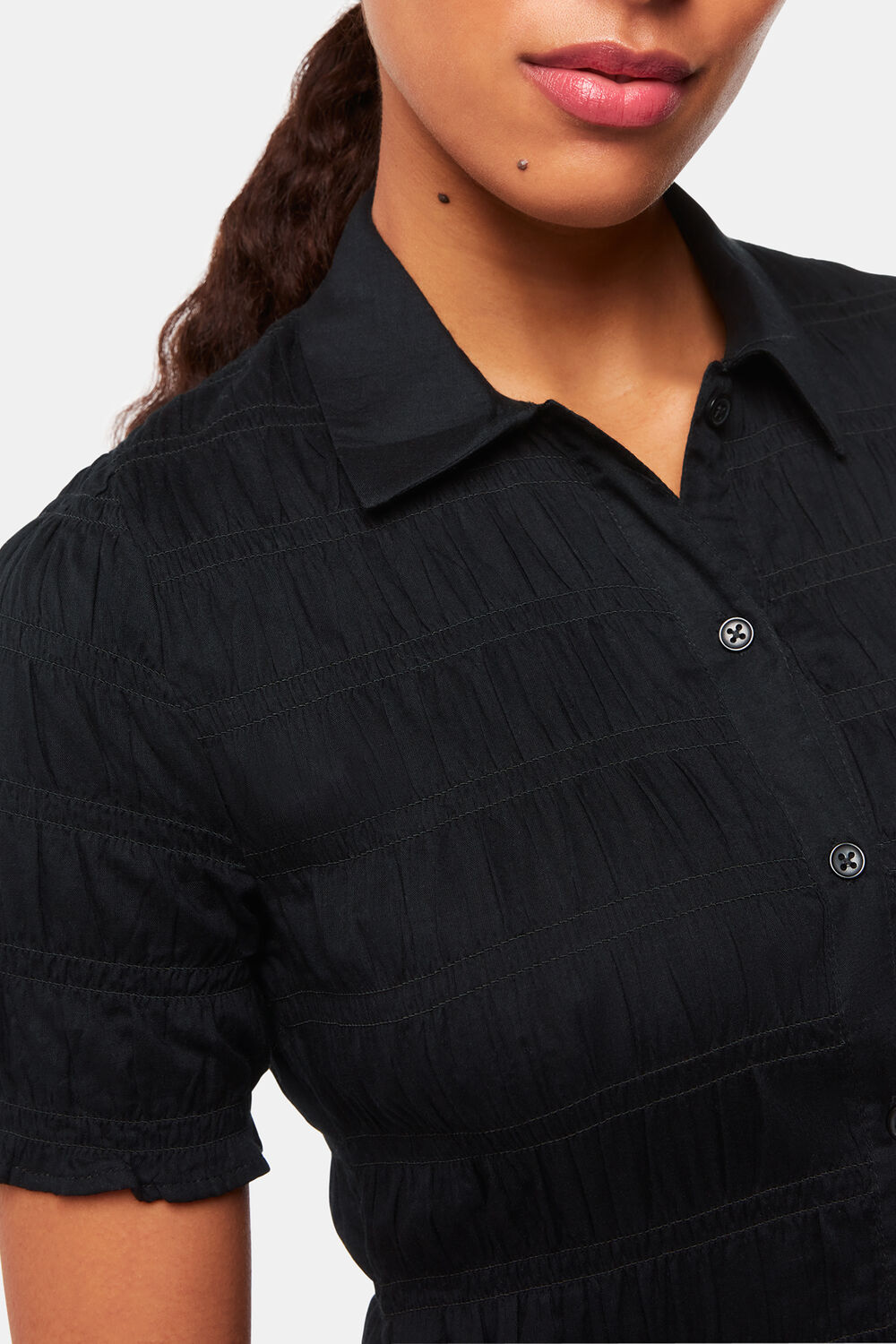Black Monique Shirred Midi Dress