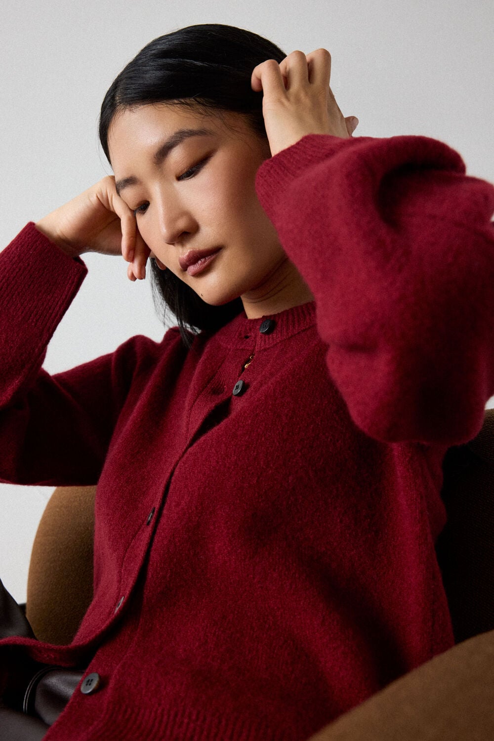 Wool Mix Puff Sleeve Cardigan