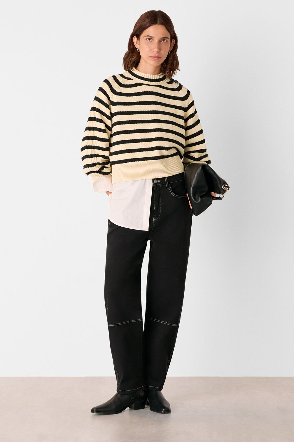 Ivory Stripe Detail Cotton Knit