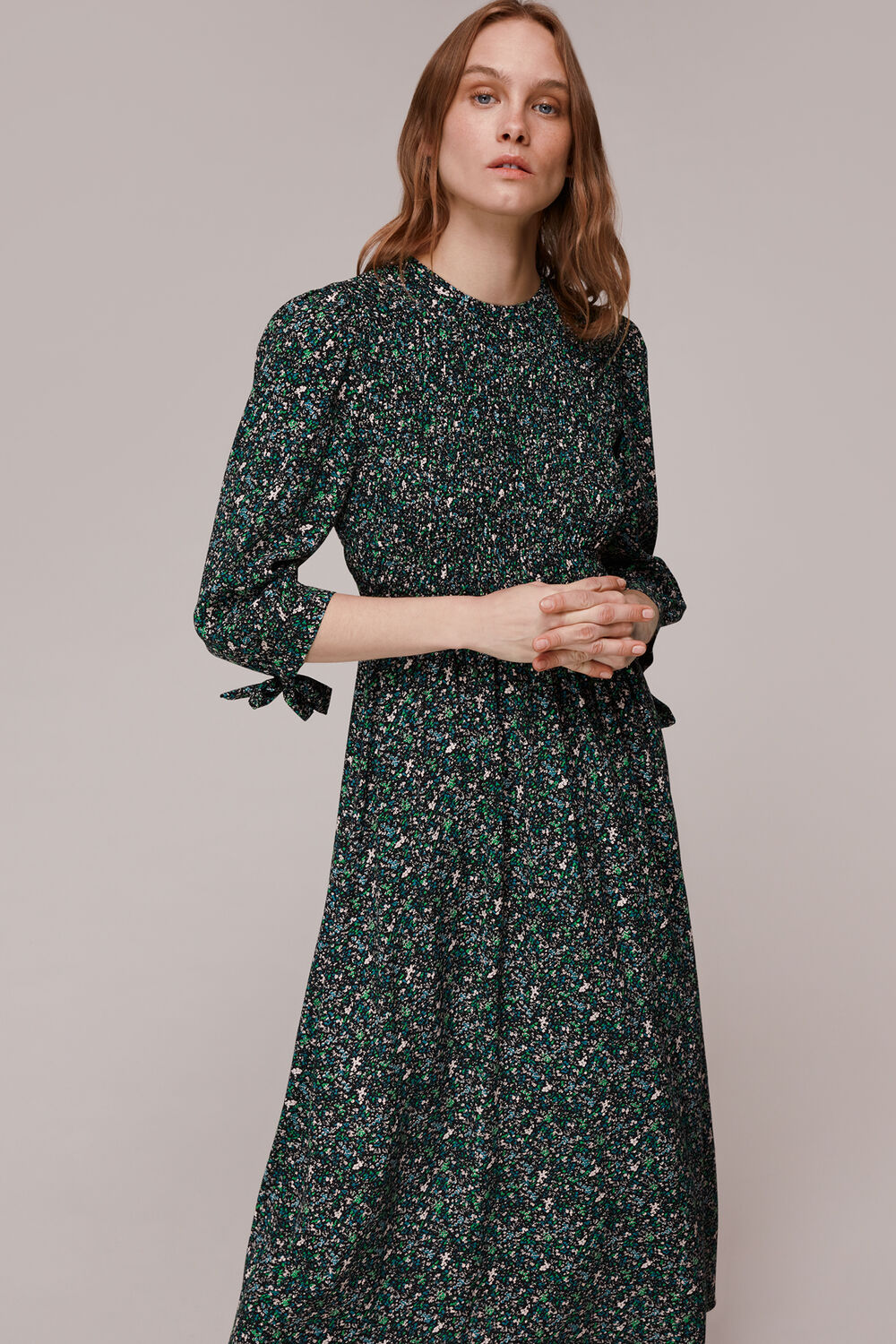 Midnight Garden Shirred Dress