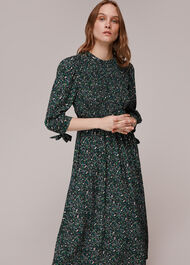 Green/Multi Midnight Garden Shirred Dress | WHISTLES | Whistles UK