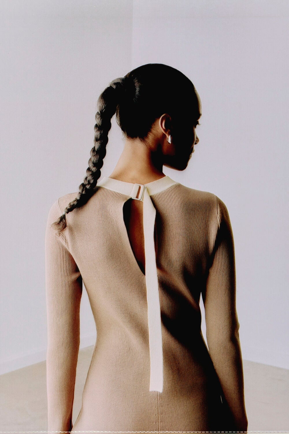 Camel Tie Back Rib Knit Dress
