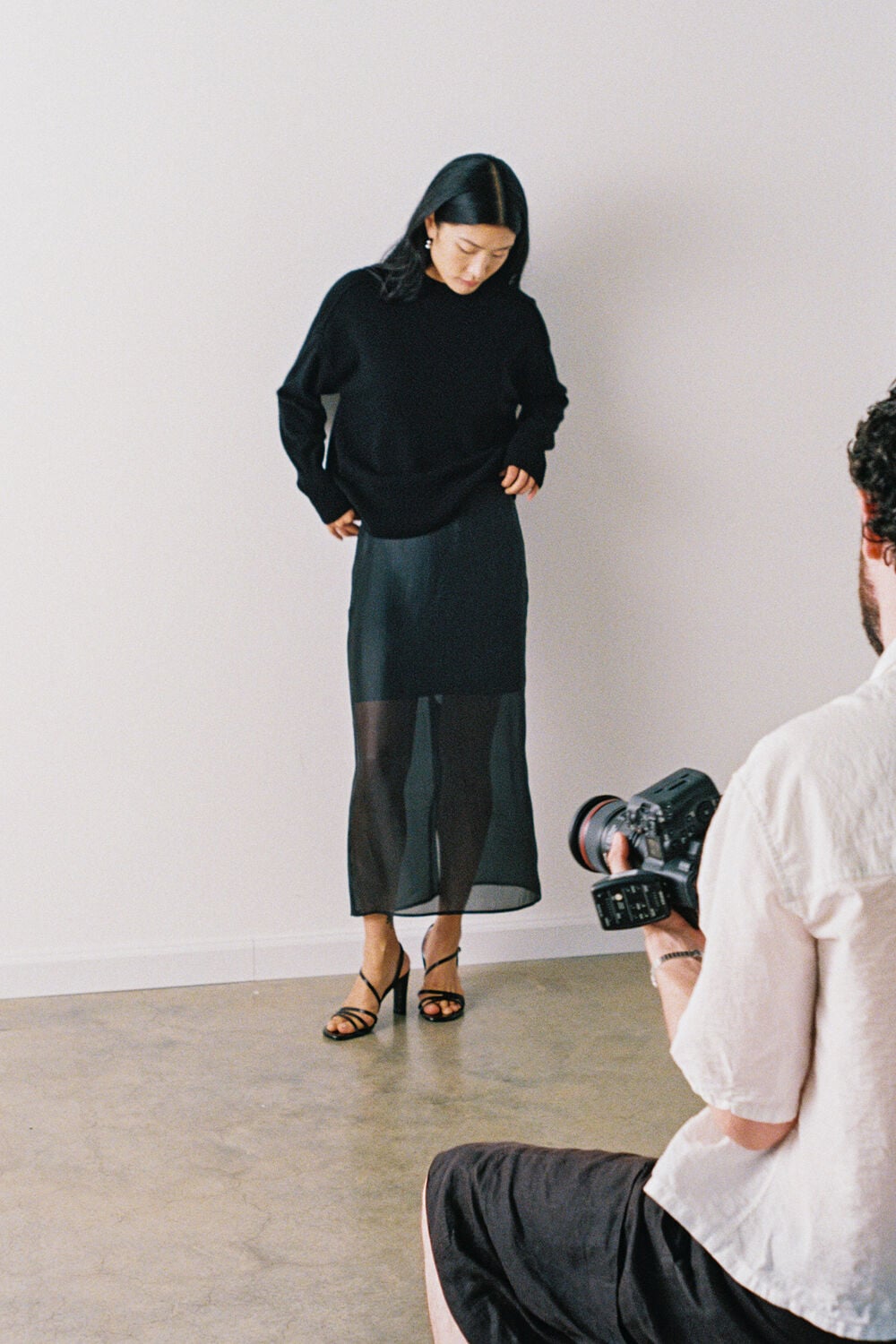 Black Cashmere Seam Detail Crew Knit