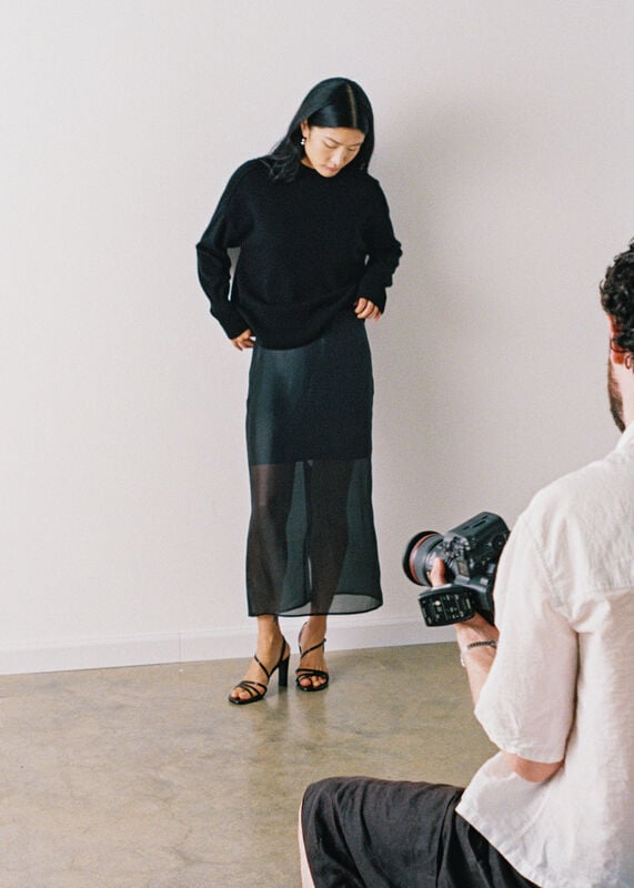 Black Cashmere Seam Detail Crew Knit