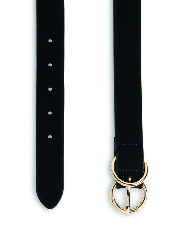 Black Suede Double Ring Buckle Belt