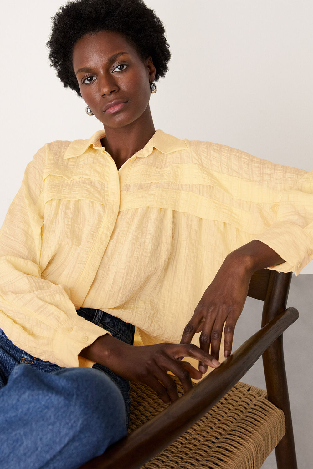 Yellow Textured Frill Detail Blouse