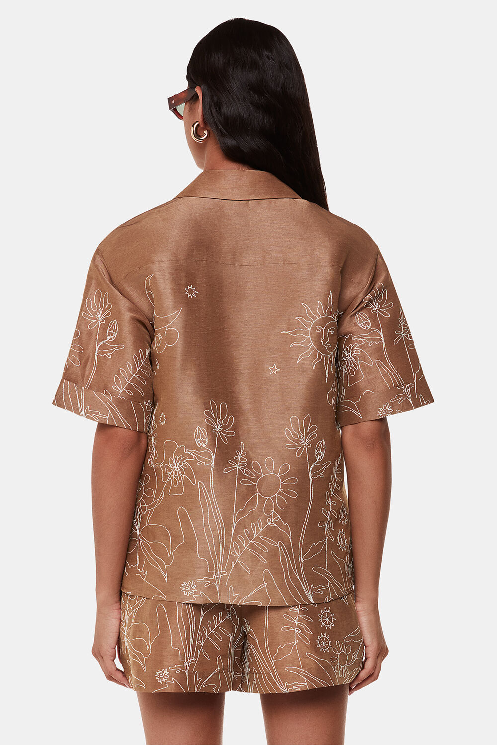 Brown Embroidered Scribble Shirt