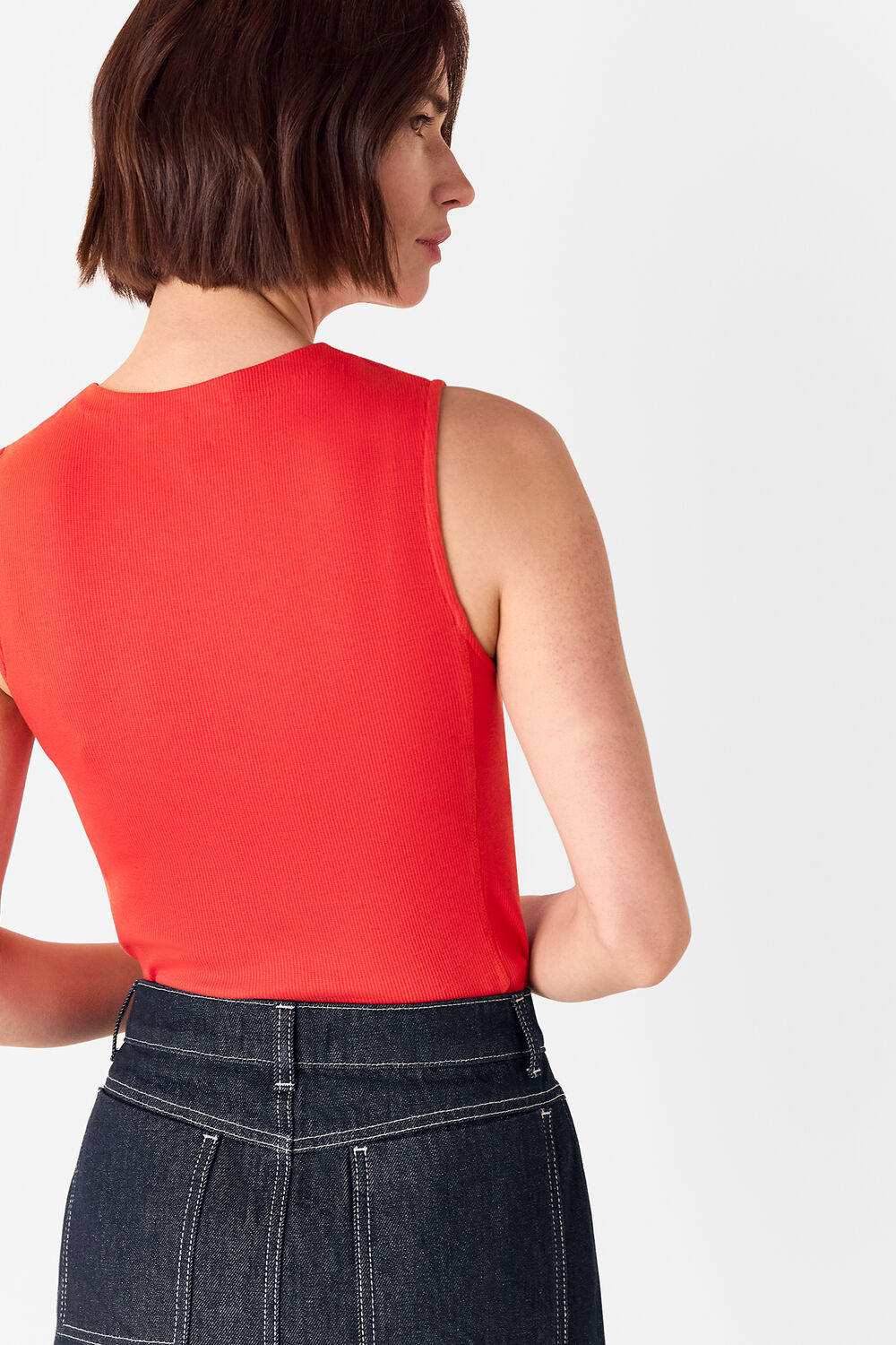 High Neck Rib Detail Tee