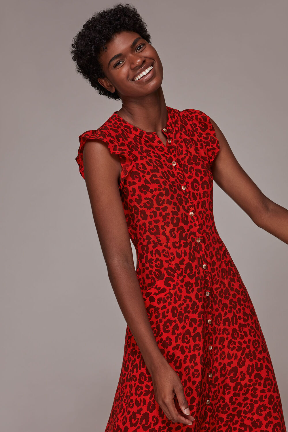 Animal Frill Sleeve Midi Dress