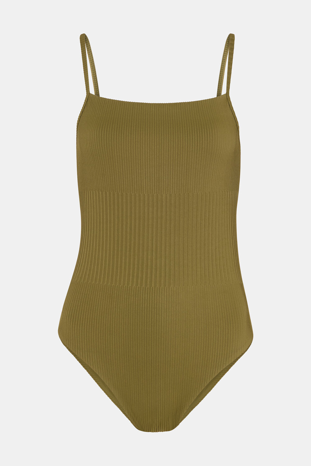 Olive Mixed Rib Square Neck Swimsuit