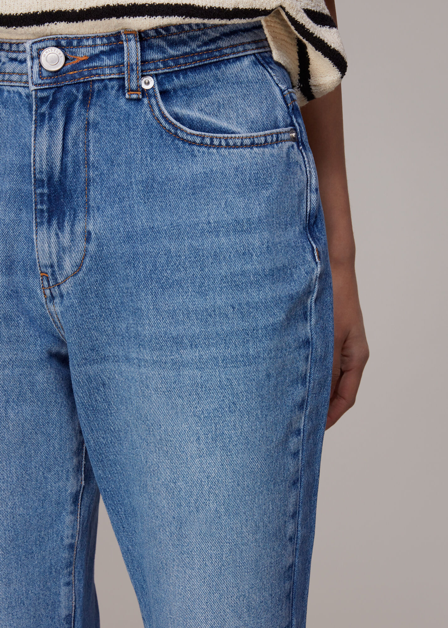 パンツ BASICKS flared wash organic dusty denim