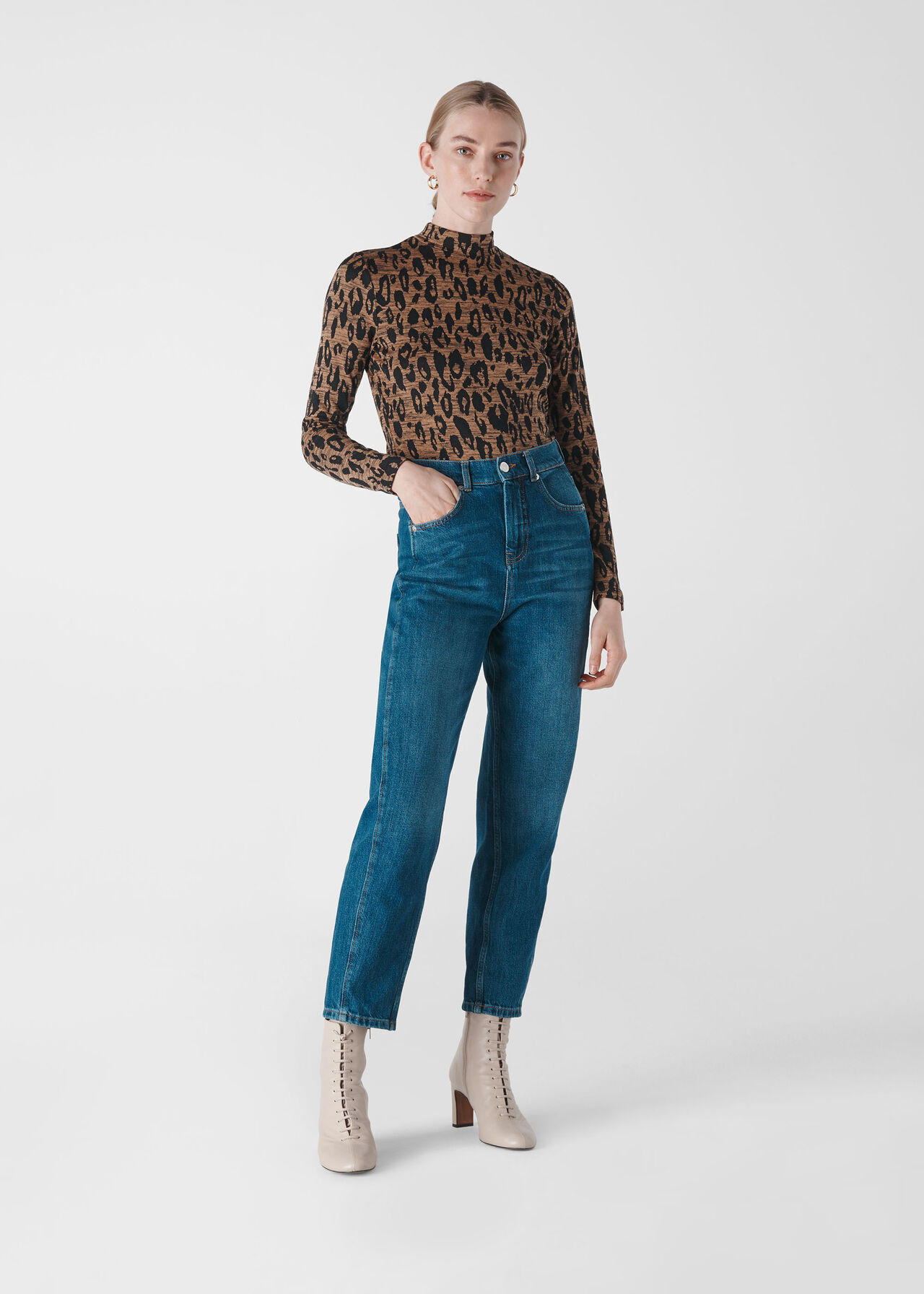 Leopard Print High Neck Animal Jaquard Top | WHISTLES | Whistles UK