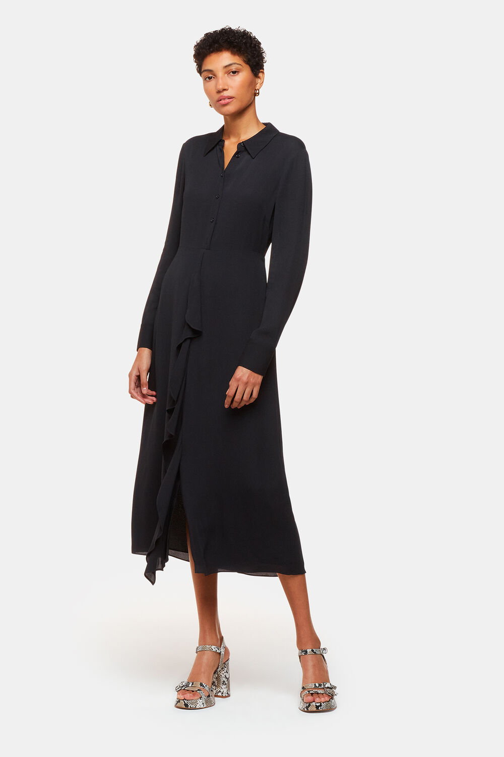Black Lea Ruffle Front Dress