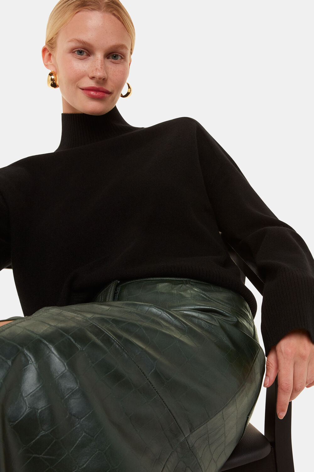 Dark Green Delia Croc Leather Skirt