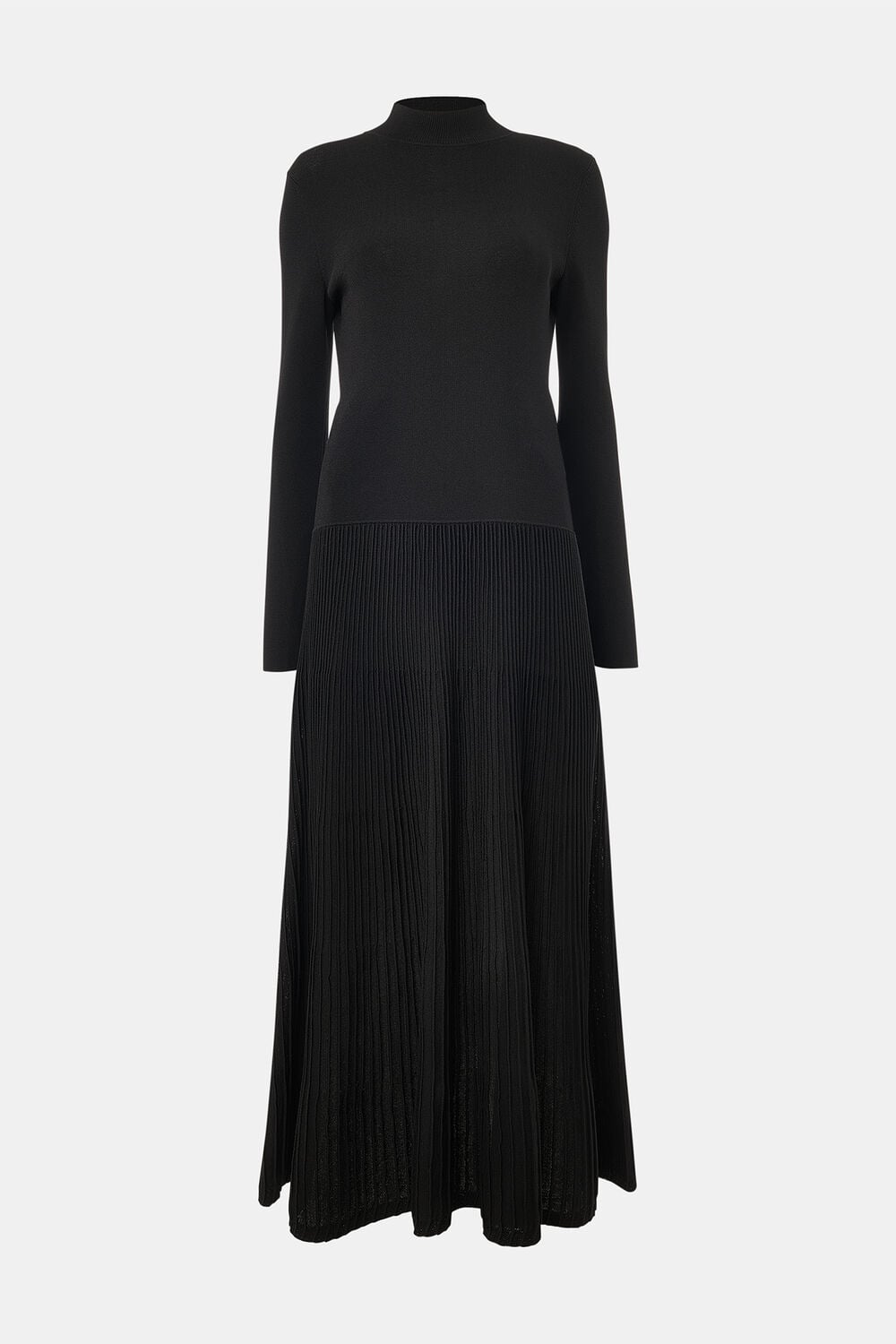 Black Funnel Neck Pleated Knit Dress