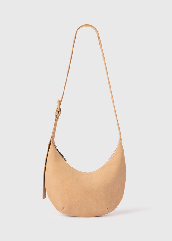 Neutral Small Sia Suede Crossbody Bag