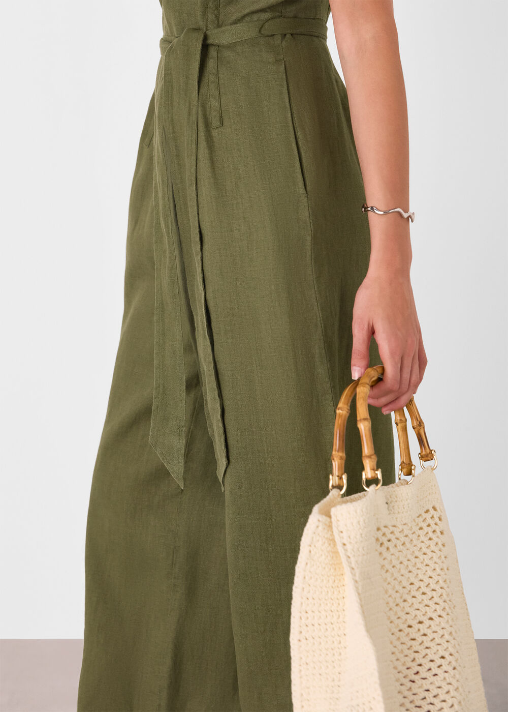 Belted Seamed Linen Jumpsuit