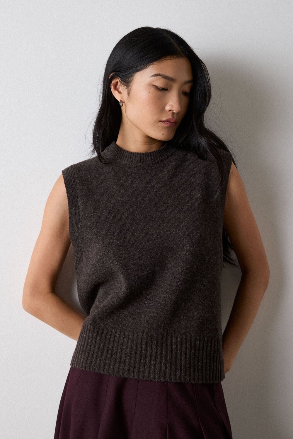 Brown Wool Sleeveless Tank